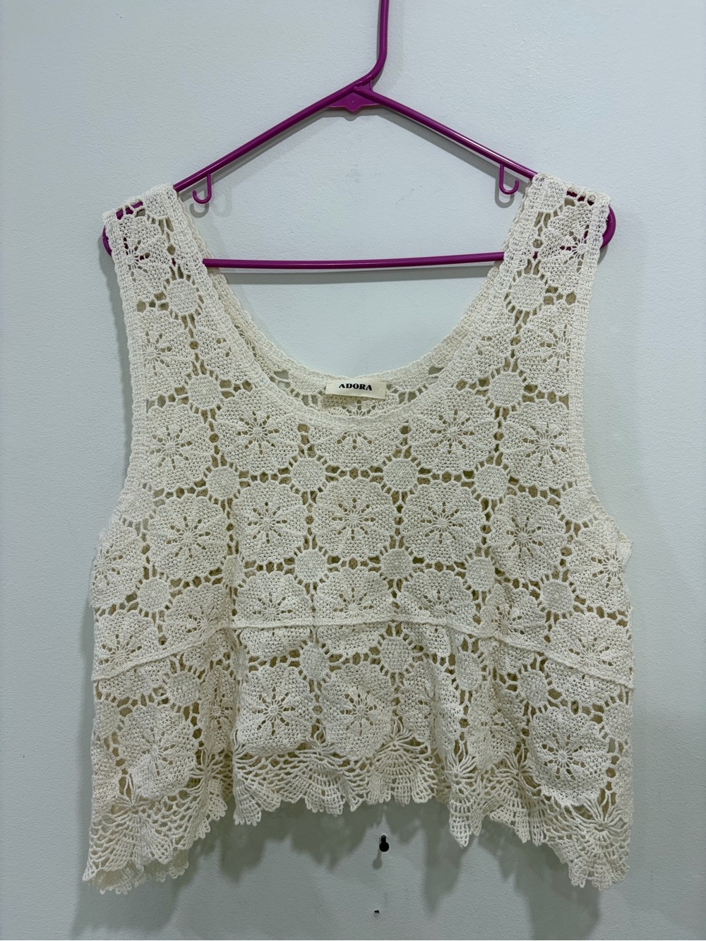 ADORA Cream Crochet Floral Crop Tank